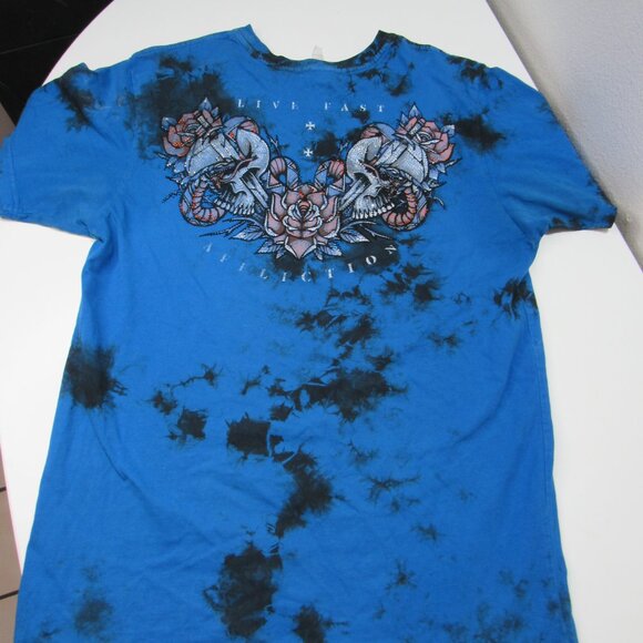 Affliction Black Label T-shirt Rhinestone Studded Skull Snake Rose Tie Dye M Y2K - Picture 10 of 10